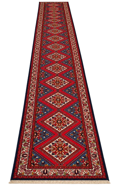 Long Persian carpet showing a continuous traditional pattern